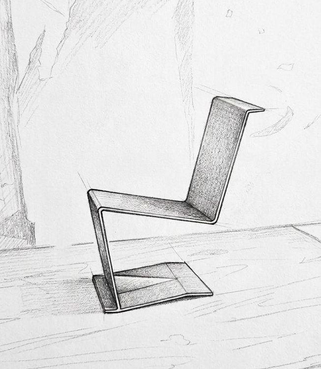 Estudo a lápis da cadeira em perspectiva