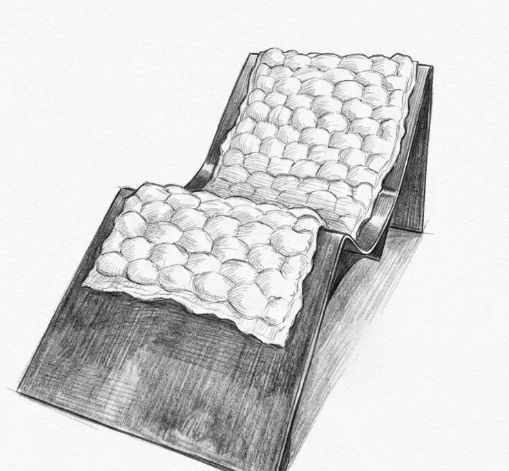 Desenho a lápis da Chaise Antuñes com o colchão de lã